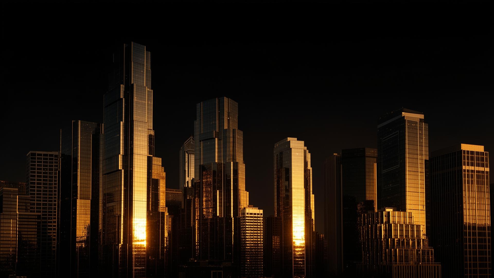Skyline financeiro premium ao entardecer